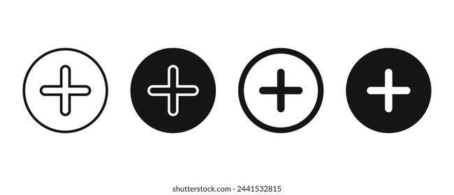 Plus icon set. Add a plus icon. Ambulance vector icon set. Doctor illustration sign collection. Resuscitation symbol or logo.