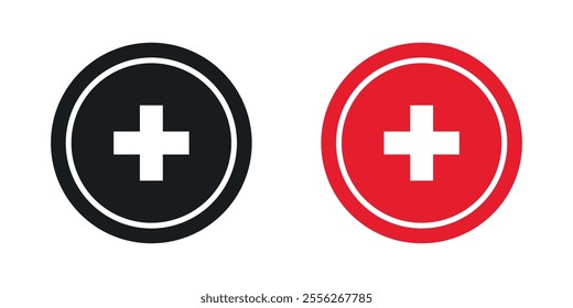 Plus icon set in black and colored versions.