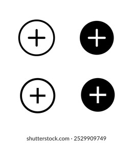 Plus icon set. Black Plus icon set on white background. Vector illustration