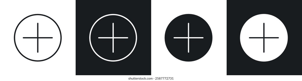 Plus icon set black and white colors. Graphic Vector icons pack