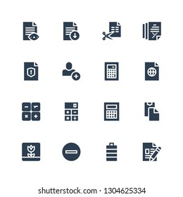 plus icon set. Collection of 16 filled plus icons included File, Full battery, Minus, Macro, Paste clipboard, Calculator, Add user