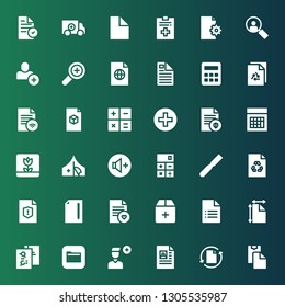 plus icon set. Collection of 36 filled plus icons included Paste clipboard, File, Add user, Files, Add, Calculator, Volume up, Red cross, Macro, Loupe