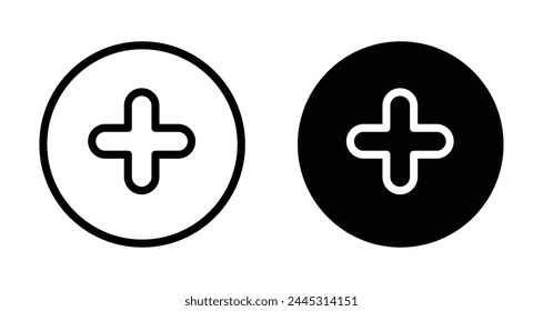 Plus icon set. positive pictogram. addition circle button vector.