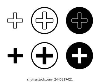Conjunto de iconos Plus. Pictograma positivo. Símbolo de Botón de círculo de adición adecuado para App y Sitios web UI diseños.