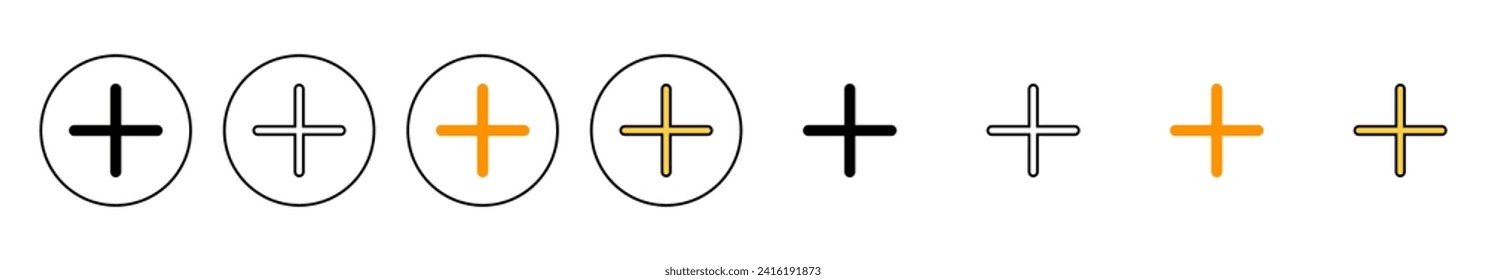 Plus Icon set vector. Add plus sign and symbol