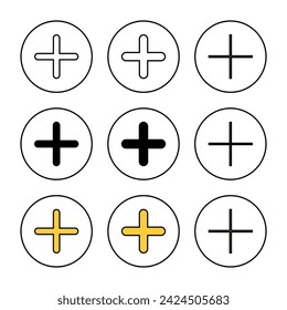 Plus Icon set vector. Add plus sign and symbol