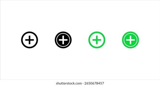 Vetor de conjunto de ícones de adição. Ícone Adicionar. Sinal de adição. ícone Médico Plus. ilustração vetorial no plano de fundo branco. ícone editável definido