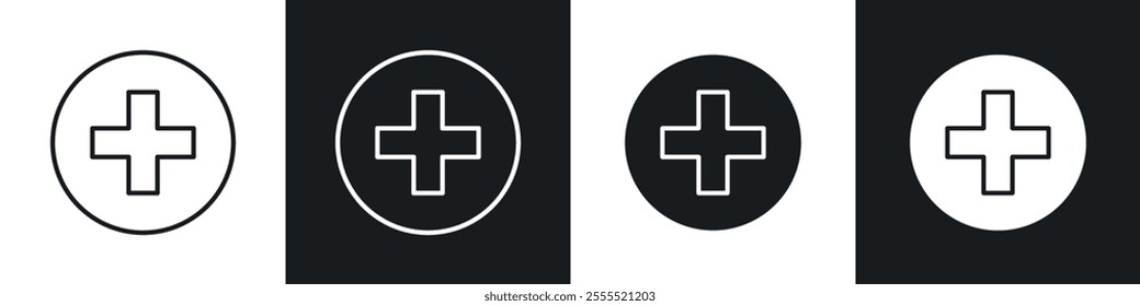 Plus icon vector collection in black and white.