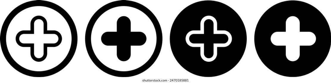 Vector de iconos Plus. Icono de Medical Plus. Icono de Agregar. Diseño de Ilustración vectorial de signo de adición
