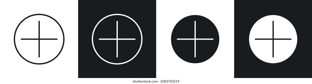 Plus icons collection in black and white filled and line versions