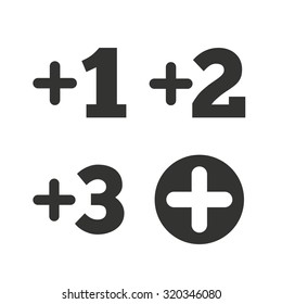 Plus icons. Positive symbol. Add one, two, three and four more sign. Flat icons on white. Vector