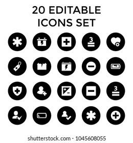 Plus icons. set of 20 editable filled plus icons such as battery, minus, add user, medical cross tag, medical sign, 3 allowed. best quality plus elements in trendy style.