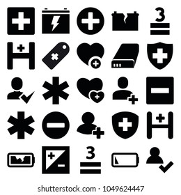 Plus icons. set of 25 editable filled plus icons such as plus, minus, add user, medical sign, 3 allowed, add favorite, add friend, hospital, battery, low battery