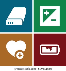 plus icons set. Set of 4 plus filled icons such as add favorite, battery, broken battery
