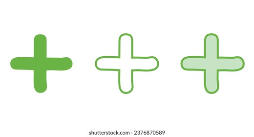 Conjunto de iconos más. Añadir signo. Ilustración vectorial aislada en fondo blanco.
