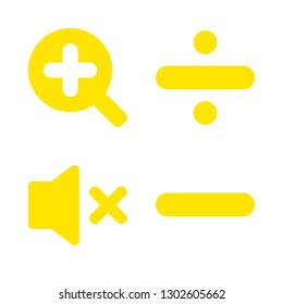 plus icons set with division, plus magnification zoom and mute speaker vector set