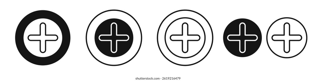 Plus icons set in solid black and stroke line style