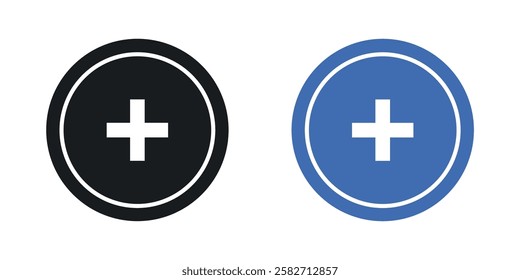 Plus icons set vectors black and colored style