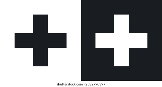 Plus icons set vectors black and colored style
