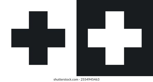 Plus icons in solid black and white colors