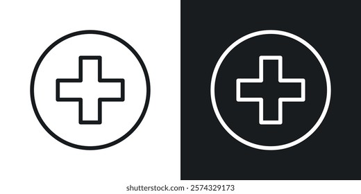 Plus icons in thin black and white stroke liner style