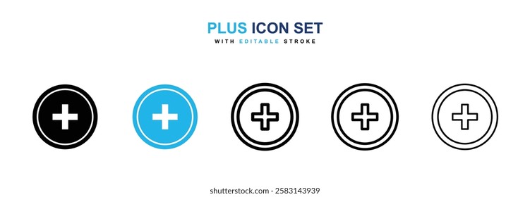 Plus icons vector collection in black and blue colors on white background