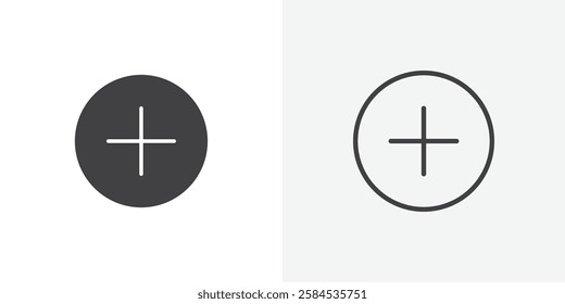 Plus icons vectors illustrations in black fill and liner versions