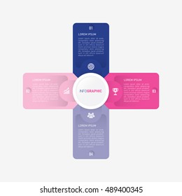 plus infographic template pie blue and pink charts with 4 steps