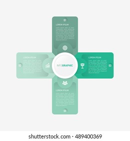 plus infographic template pie green charts with 4 steps