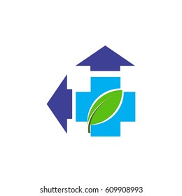 plus with leaf and arrow logo vector