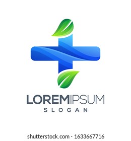 plus leaf colorful gradient logo design