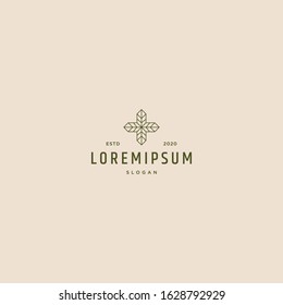 Plus leaf retro vintage logo design icon vector illustration