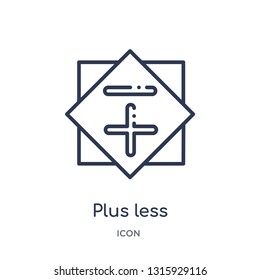 plus less icon from signs outline collection. Thin line plus less icon isolated on white background.
