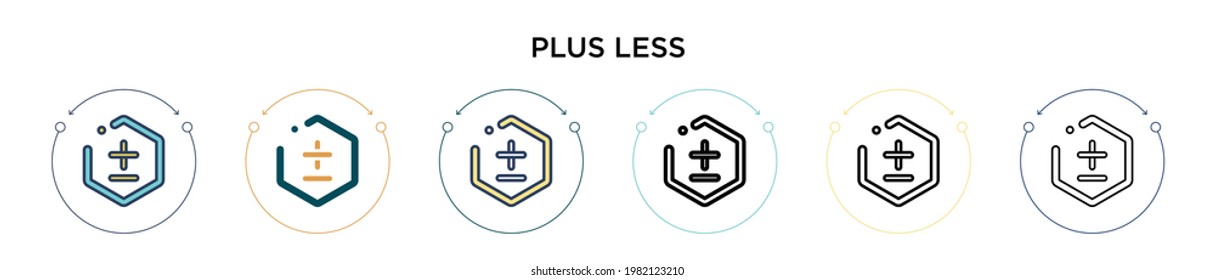 Plus less sign icon in filled, thin line, outline and stroke style. Vector illustration of two colored and black plus less sign vector icons designs can be used for mobile, ui, web