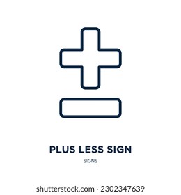 plus less sign icon from signs collection. Thin linear plus less sign, less, plus outline icon isolated on white background. Line vector plus less sign sign, symbol for web and mobile