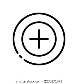 Icono de línea Plus. Añadir, unirse, invitar, subir, hacer clic, expandir, chatear, comunicar, smartphone, pantalla, red, aplicación, grupo. Concepto de comunicación. Icono de línea negra del vector en fondo blanco