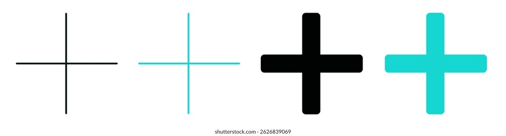 Plus line icon set. Technology, medicine or concept. Color or black logo for web, ui or mobile app. Editable vector stroke. 