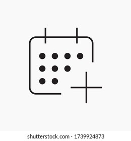 С alendar con icono minimalista de vector de línea más. Símbolo de fecha. Icono del día de cita para el diseño web. Icono moderno de organizador plano para el diseño de aplicaciones. Signos de reunión de negocios iconos lineales planos mínimos