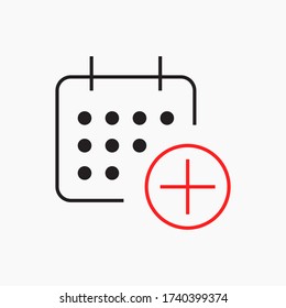 Сalendar with plus line vector minimalistic icon. Date symbol. Appointment day icon for web design. Modern flat organizer icon for app design. Business meeting sign minimal flat linear icons