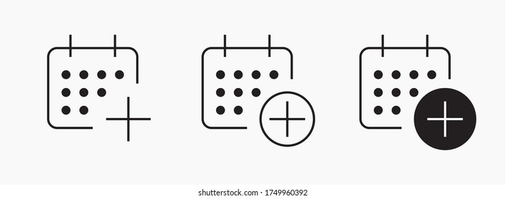 Сalendar with plus line vector minimalistic icon. Date symbol. Appointment day icon for web design. Modern flat organizer icon for app design. Business meeting sign minimal flat linear icons