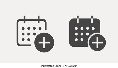 Сalendar with plus line vector minimalistic icon. Date symbol. Appointment day icon for web design. Modern flat organizer icon for app design. Business meeting sign minimal flat linear icons