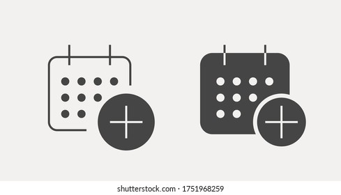 Сalendar with plus line vector minimalistic icon. Date symbol. Appointment day icon for web design. Modern flat organizer icon for app design. Business meeting sign minimal flat linear icons