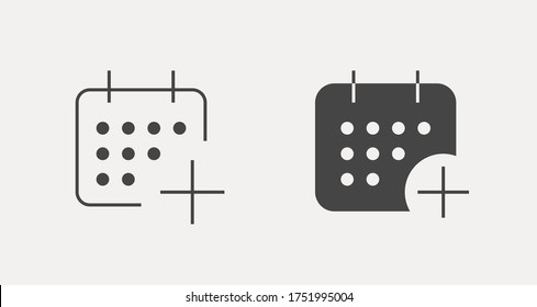 С alendar con icono minimalista de vector de línea más. Símbolo de fecha. Icono del día de cita para el diseño web. Icono moderno de organizador plano para el diseño de aplicaciones. Signos de reunión de negocios iconos lineales planos mínimos