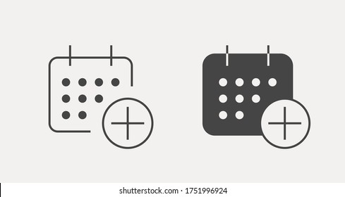 Сalendar with plus line vector minimalistic icon. Date symbol. Appointment day icon for web design. Modern flat organizer icon for app design. Business meeting sign minimal flat linear icons