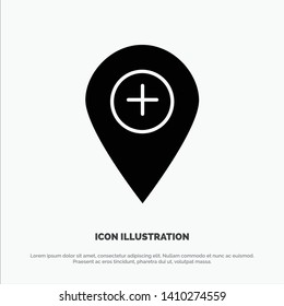 Plus, Location, Map, Marker, Pin solid Glyph Icon vector