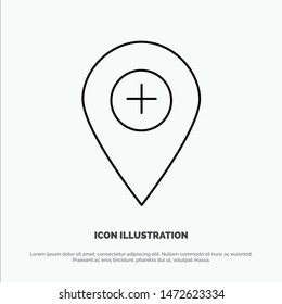 Plus, Location, Map, Marker, Pin Line Icon Vector