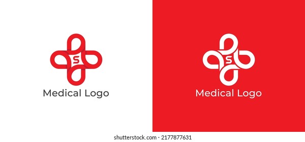 Plus Logo Concept sign icon symbol Design with Letter S. Medical Logo Design. Vector illustration logo template
