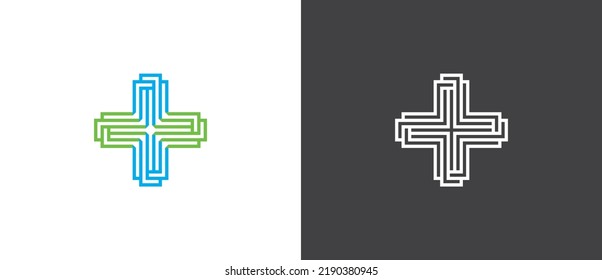 Plus Logo sign icon symbol Design Line Art Style. Medical Health Care Logotype. Vector illustration logo template