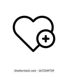 Plus love Icon. Flat vector graphic in white background.