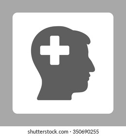 Plus Male Head vector icon. Style is flat rounded square button, dark gray and white colors, silver background.